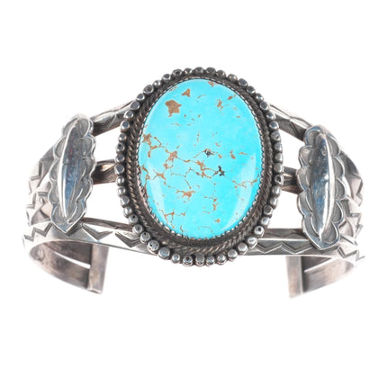 7" 1930's Ingot Silver #8 Turquoise deep stamped Navajo carinated cuff bracelet