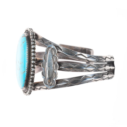 7" 1930's Ingot Silver #8 Turquoise deep stamped Navajo carinated cuff bracelet