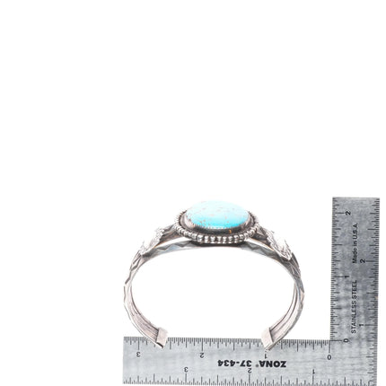 7" 1930's Ingot Silver #8 Turquoise deep stamped Navajo carinated cuff bracelet