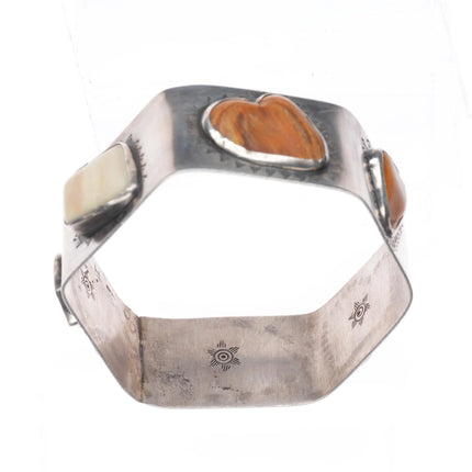 8" TH Southwestern sterling silver fossil/petrified bone/jasper bangle bracelet