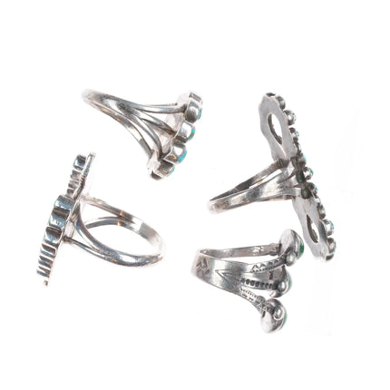 sz4-7 Vintage 40's-50's Zuni/Navajo sterling silver petit point/dishta rings lot