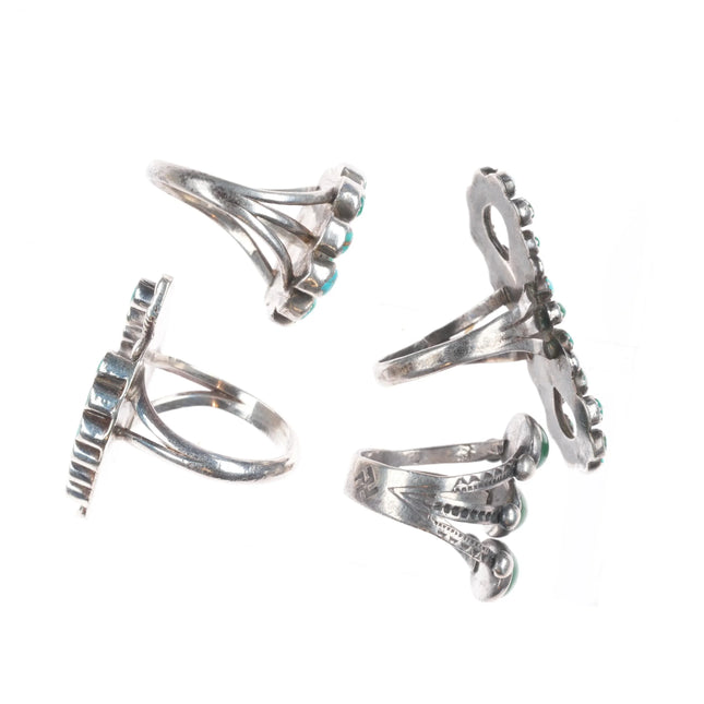 sz4-7 Vintage 40's-50's Zuni/Navajo sterling silver petit point/dishta rings lot