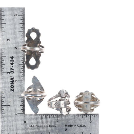 sz4-7 Vintage 40's-50's Zuni/Navajo sterling silver petit point/dishta rings lot