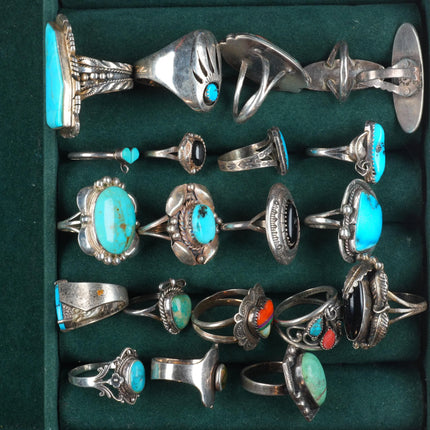 sz5-13 Navajo/Zuni/Southwestern sterling silver turquoise/onyx/coral rings lot