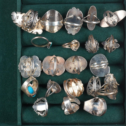 sz5-13 Navajo/Zuni/Southwestern sterling silver turquoise/onyx/coral rings lot