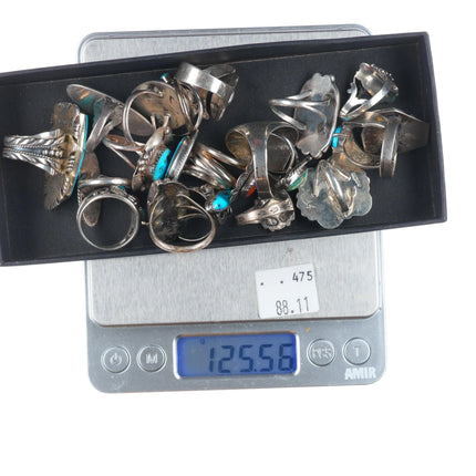 sz5-13 Navajo/Zuni/Southwestern sterling silver turquoise/onyx/coral rings lot