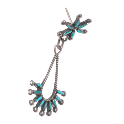 Vintage Large Zuni sterling silver needlepoint turquoise dangly earrings