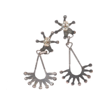 Vintage Large Zuni sterling silver needlepoint turquoise dangly earrings