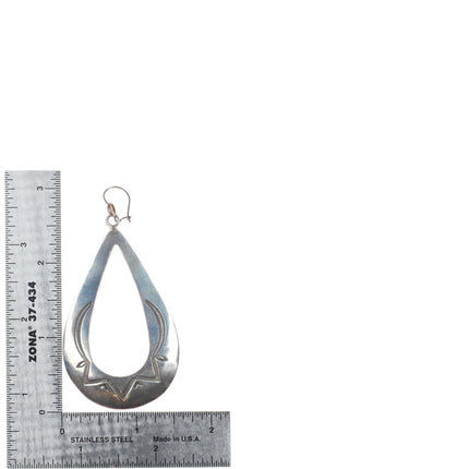 Ike Wilson (1900-1942) Navajo large sterling silver dangly hand stamped earrings