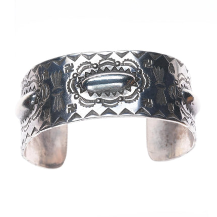 6.5" c1930 Navajo Fred Harvey Whirling log stamped sterling silver cuff bracelet