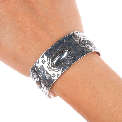 6.5" c1930 Navajo Fred Harvey Whirling log stamped sterling silver cuff bracelet