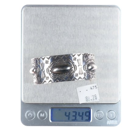 6.5" c1930 Navajo Fred Harvey Whirling log stamped sterling silver cuff bracelet