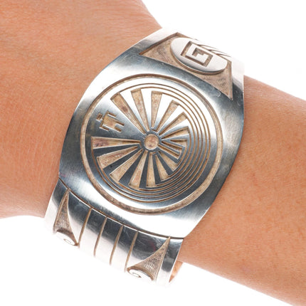 6.5" Vintage Hopi overlay Man in the Maze sterling silver cuff bracelet