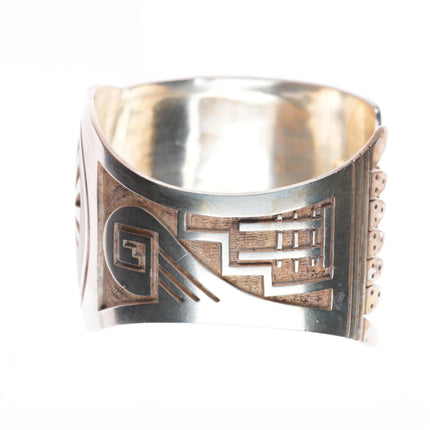6.5" Vintage Hopi overlay Man in the Maze sterling silver cuff bracelet