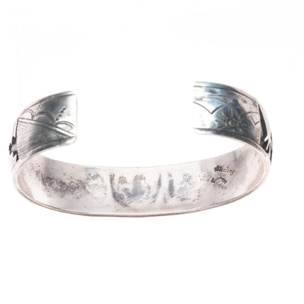 6.75" Vintage Navajo sterling silver storyteller overlay cuff bracelet