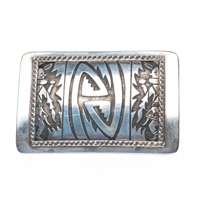 Vintage Wylie Navajo overlay belt buckle sterling silver