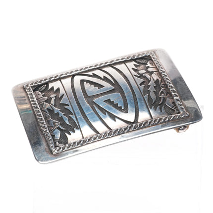 Vintage Wylie Navajo overlay belt buckle sterling silver
