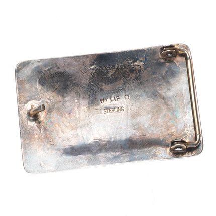 Vintage Wylie Navajo overlay belt buckle sterling silver