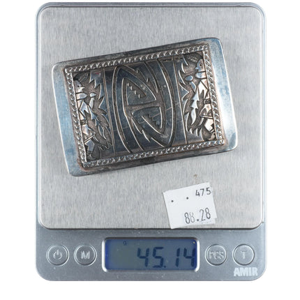 Vintage Wylie Navajo overlay belt buckle sterling silver