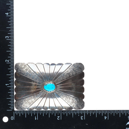 Vintage Navajo sterling silver turquoise belt buckle with rayed design
