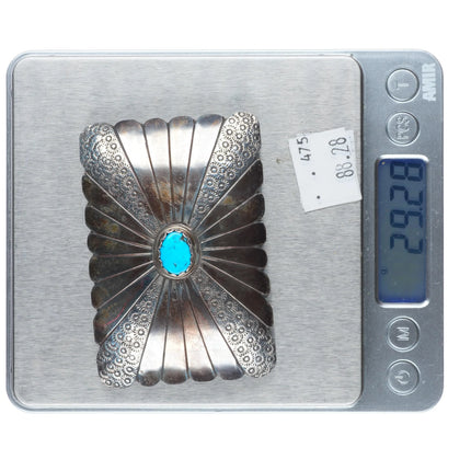 Vintage Navajo sterling silver turquoise belt buckle with rayed design