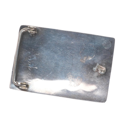 Vintage Navajo sterling silver turquoise belt buckle with turquoise/feathers