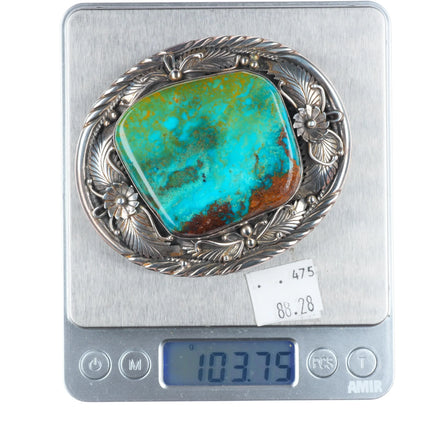 FNG Navajo sterling silver vintage belt buckle w/large gorgeous turquoise