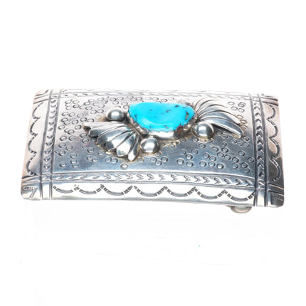 Vintage MB Navajo sterling silver belt buckle with turquoise
