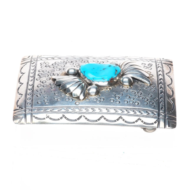 Vintage MB Navajo sterling silver belt buckle with turquoise