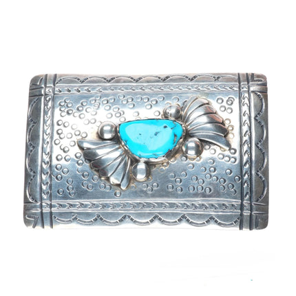 Vintage MB Navajo sterling silver belt buckle with turquoise