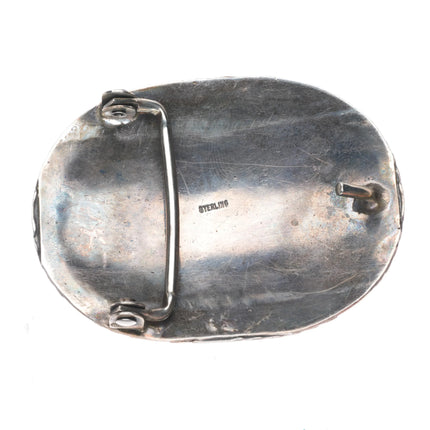 Vintage Navajo sterling silver spiderweb turquoise belt buckle c1980's.