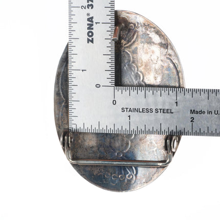 Vintage Navajo sterling silver turquoise belt buckle w/nice stampings