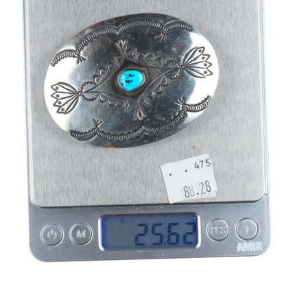Vintage Navajo sterling silver turquoise belt buckle w/nice stampings