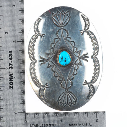 Vintage Navajo sterling silver turquoise belt buckle w/nice stampings