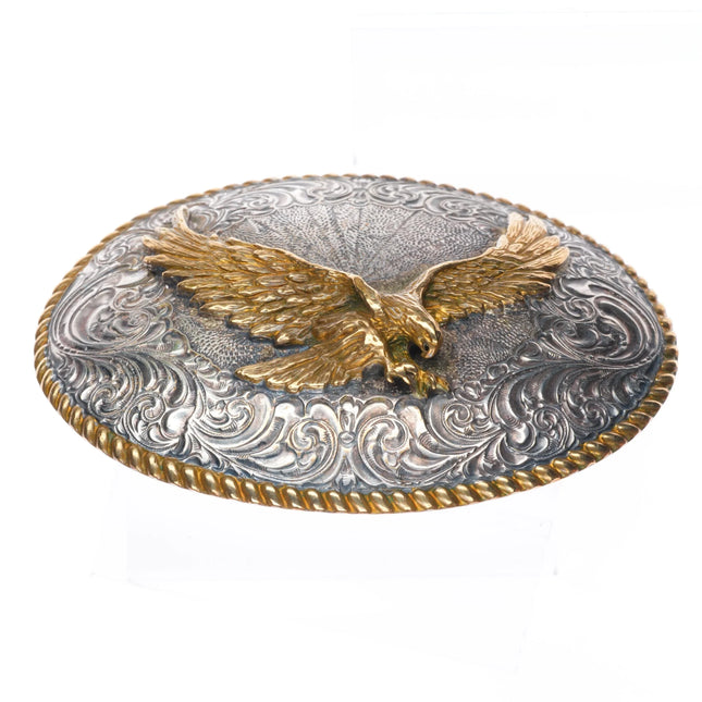 Big Vintage 1980's Crumrine Jeweler's Bronze Eagle sterling silver-plated belt buckle