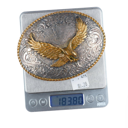 Big Vintage 1980's Crumrine Jeweler's Bronze Eagle silver-plated belt buckle