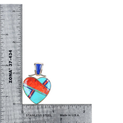 Kenneth Bitsie Navajo sterling silver, turquoise, spiny oyster heart pendant