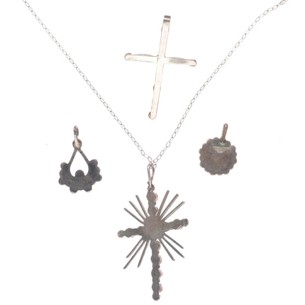 Vintage Zuni sterling silver snake eye/needlepoint turquoise cross/other pendant