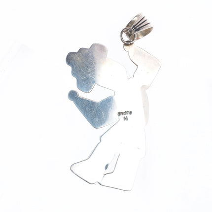 Vintage N Navajo sterling silver Rainbow Man turquoise inlaid pendant