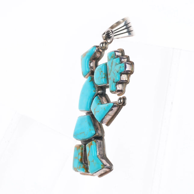 Vintage N Navajo sterling silver Rainbow Man turquoise inlaid pendant