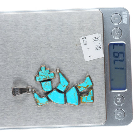 Vintage N Navajo sterling silver Rainbow Man turquoise inlaid pendant