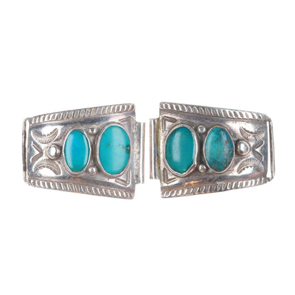 c1950's David Taliman Navajo/Cochiti sterling silver watch tips with turquoise
