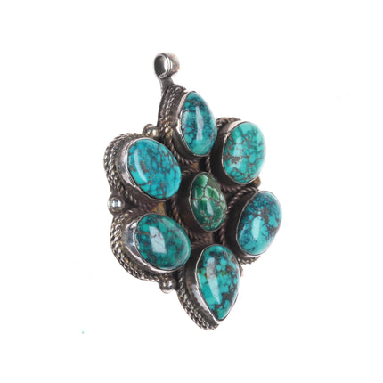 Vintage Southwestern sterling silver spiderweb turquoise cluster pendant