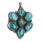 Vintage Southwestern sterling silver spiderweb turquoise cluster pendant