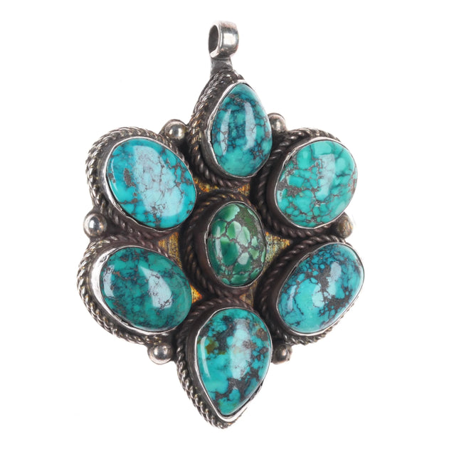 Vintage Southwestern sterling silver spiderweb turquoise cluster pendant