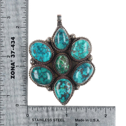 Vintage Southwestern sterling silver spiderweb turquoise cluster pendant