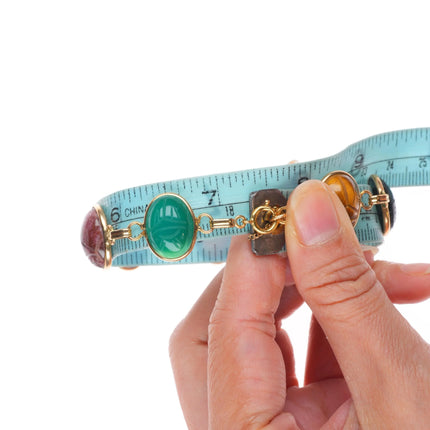 7.25" vintage solid 14k gold multi-stone carved Scarab link bracelet