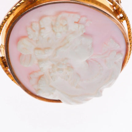 10k/14k gold large vintage deep carved pink shell cameo pendant/pin