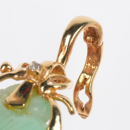 Vintage 14k gold/diamond carved moss in snow Jadeite Jade pendant