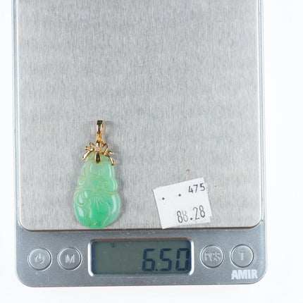 Vintage 14k gold/diamond carved moss in snow Jadeite Jade pendant